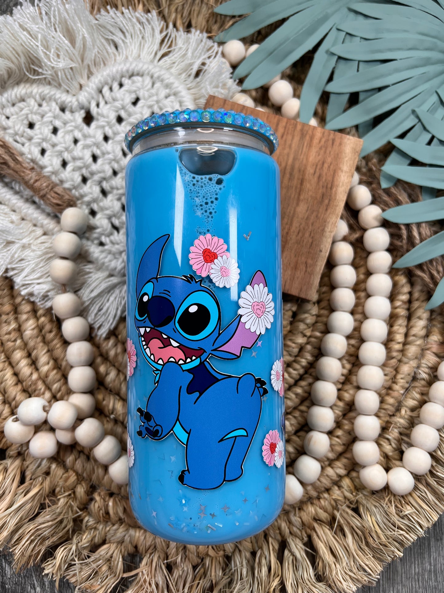 Lata de vidrio con forma de bola de nieve de Stitch Hawaii