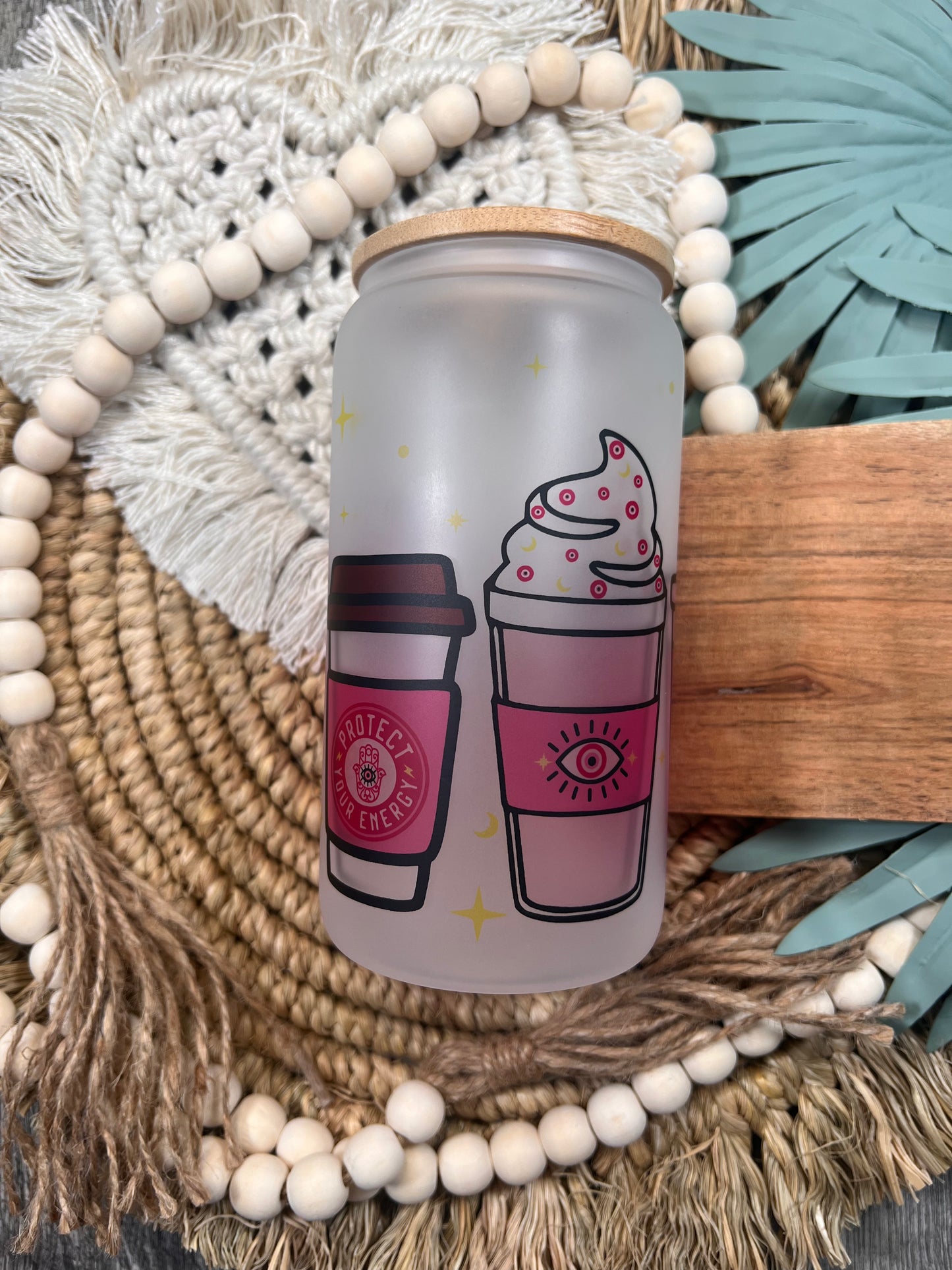 Evil Eye Pink Can Glass