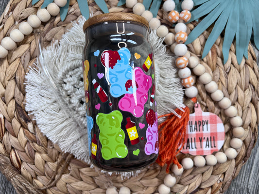 Lata de vidrio de Tajín de ositos de goma