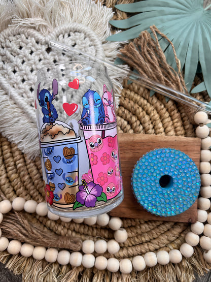 Lata de vidrio con chisme hawaiano de Stitch 