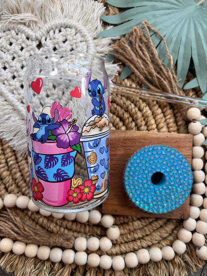 Lata de vidrio con chisme hawaiano de Stitch 