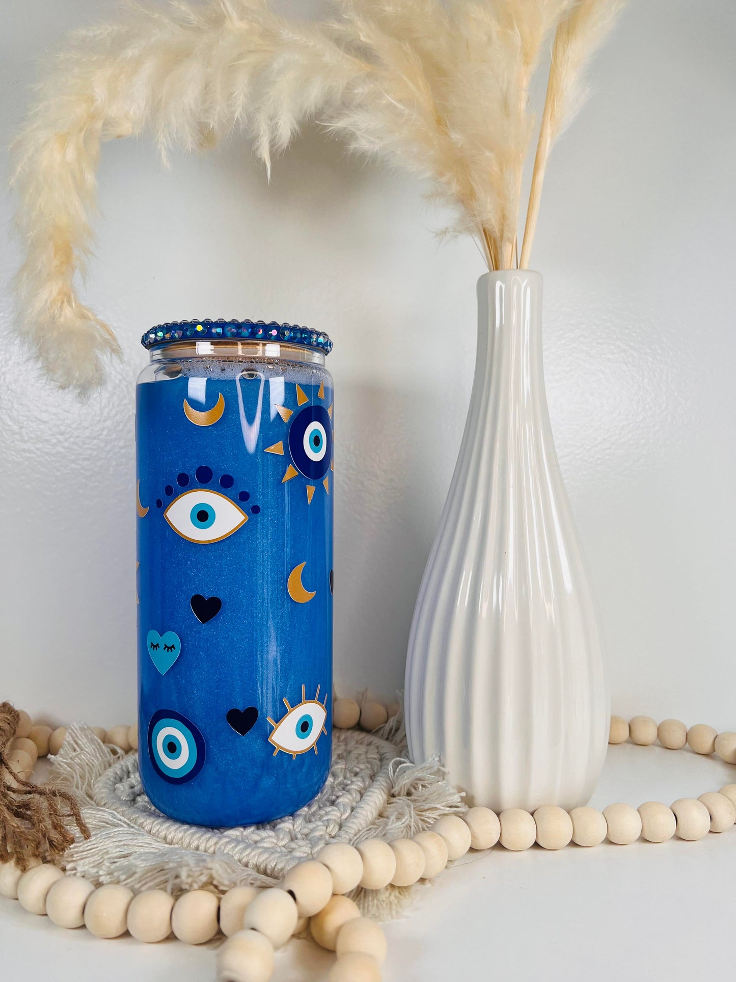 Lata de cristal para bola de nieve con forma de ojo azul malvado