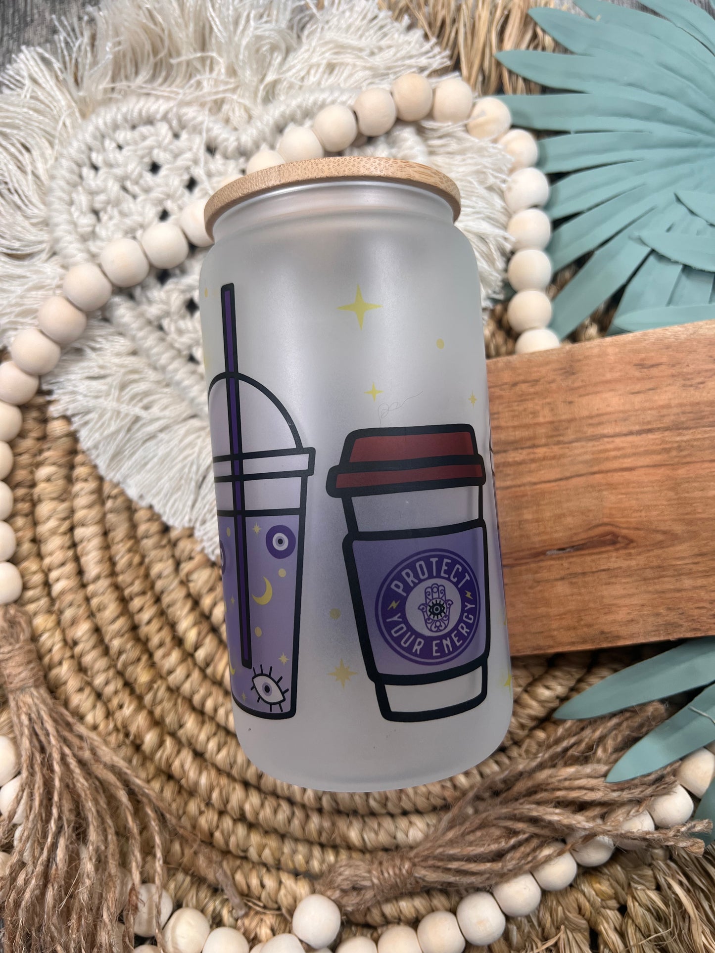 Lata de vidrio azul con efecto mal de ojo