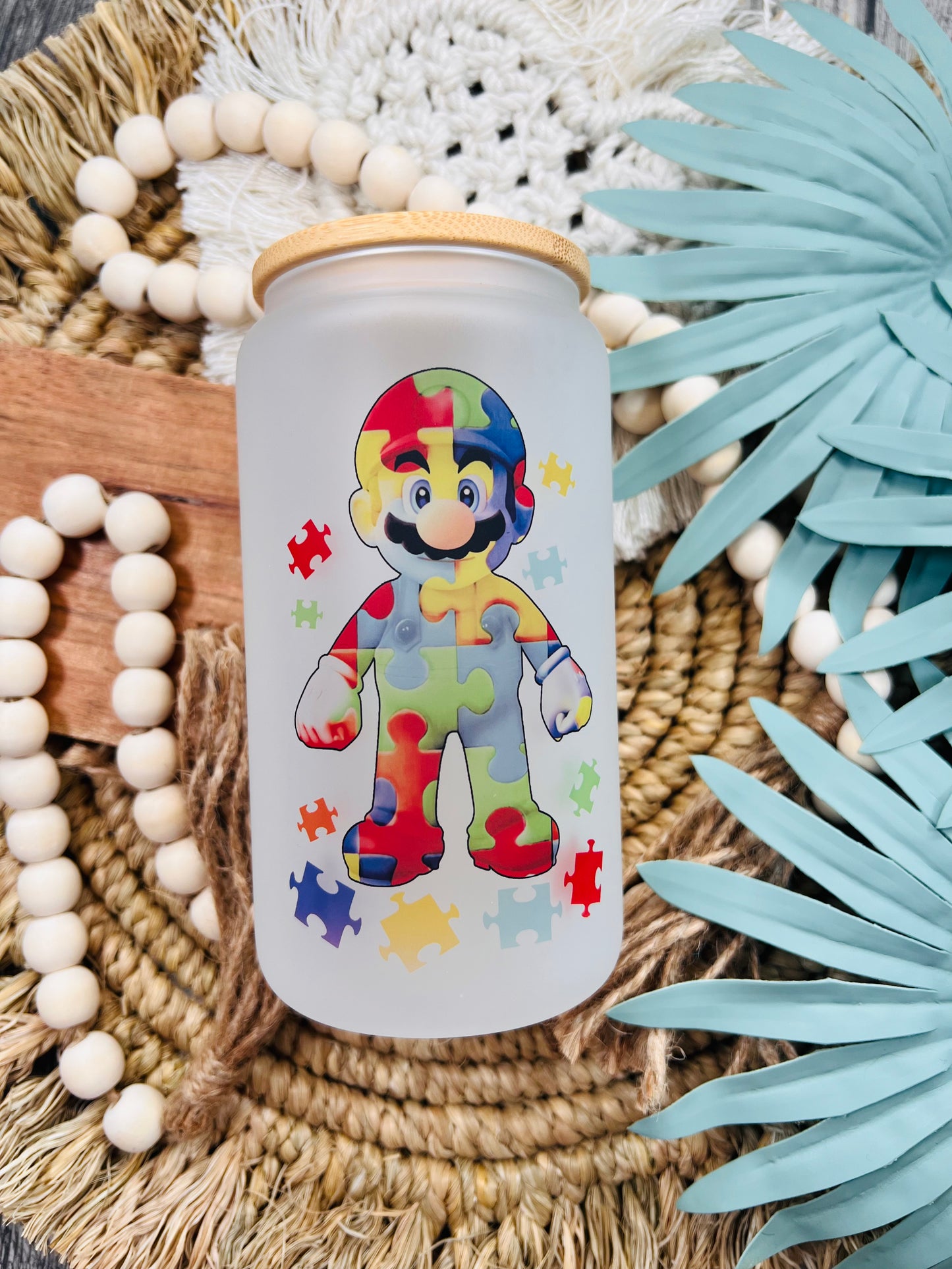 Autism Mario Glass Can