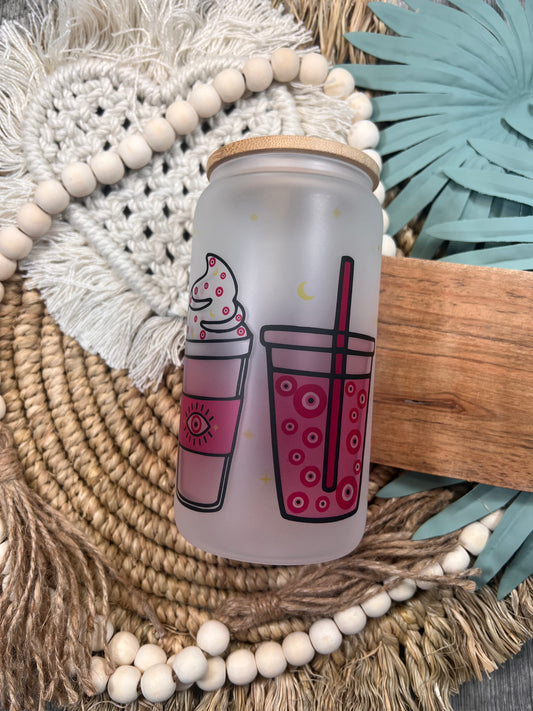 Evil Eye Pink Can Glass