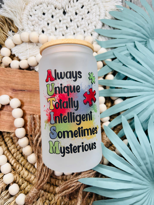 Always Unique Autism Glass Can