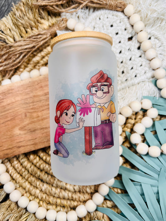 Carl & Ellie Mailbox Handprints Glass Can