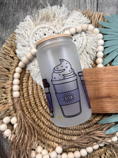 Lata de vidrio azul con efecto mal de ojo